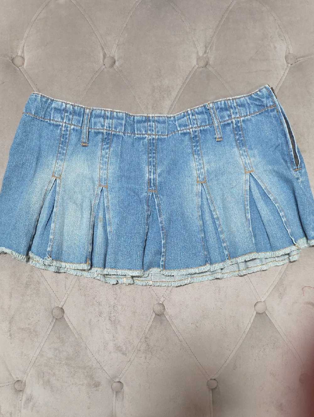 Denim Pleated Mini Skirt - Light Blue